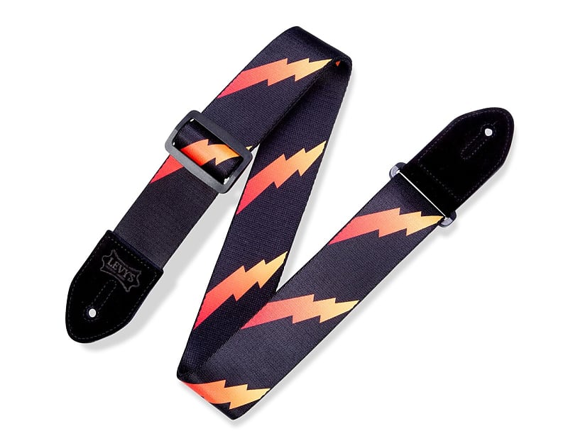 Levy's MPRB2 2" Printed Polyester Guitar Strap Red Rainbolt On Black image 1