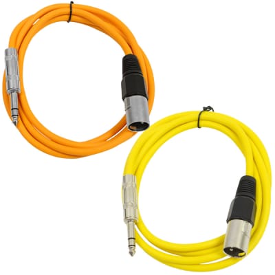 2 Pack of 1/4 Inch to XLR Male Patch Cables 6 Foot Extension Cords Jumper - Orange and Yellow image 1