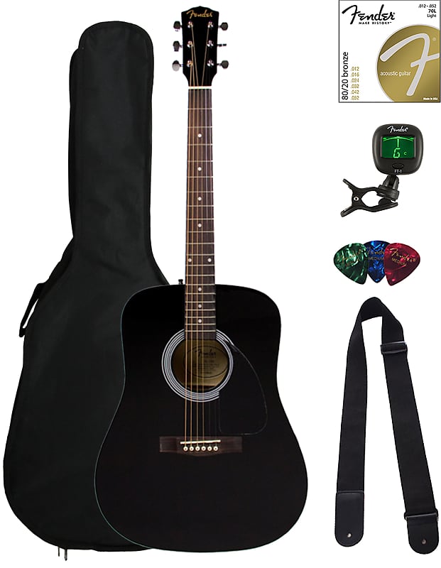Fender FA-115 Dreadnought Acoustic Guitar - Black w/ Gig Bag image 1
