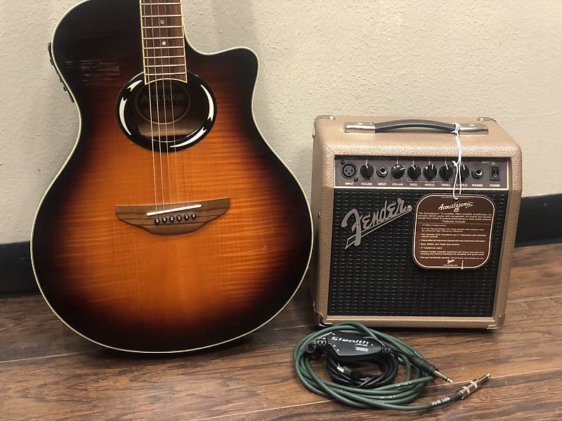 Yamaha APX500II Thinline Acoustic/Electric Guitar Old Violin Sunburst Christmas Combo / Fender Acoustasonic 15 Amplifier image 1