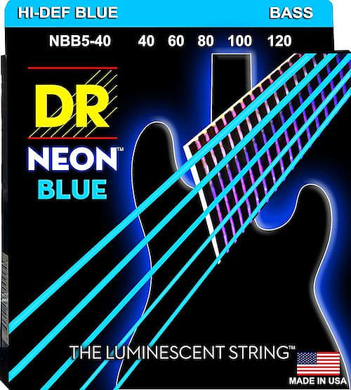 DR NBB5-40 Neon Blue Bass Guitar String 5-String Set gauges 40-120 image 1
