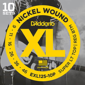 D'Addario EXL125-10P Nickel Wound Electric Guitar Strings, Super Light Top / Regular Bottom Gauge 10-Pack