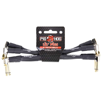 Pig Hog Lil' Pigs Right Angle 1/4" Black Instrument Patch Cables, 6" (4 Pack) image 2