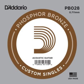 D'Addario PB028 Phosphor Bronze Wound Acoustic Guitar Single String .028