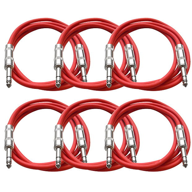 Seismic Audio SATRX-6RED6 1/4" TRS Patch Cables - 6' (6-Pack) image 1