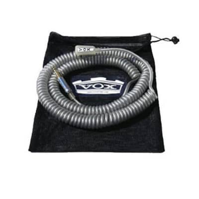 Vox 29.5' High Quality TS 1/4 Male to TS 1/4 Male Right Angle Coiled Cable with Mesh bag, Silver image 1