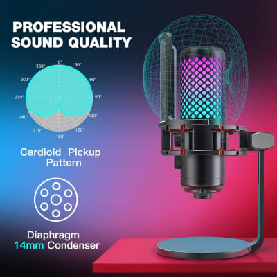 USB Gaming PC Microphone for Streaming Podcasts, AmpliGame RGB Computer  Condenser Desktop Mic, Cardioid Pickup Pattern for  Video, Play and  Play on PS4 PS5, with Quick Mute, Mic Gain-Pink Pink 