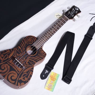 LUNA Tribal Concert Cutaway Mahogany electric UKULELE uke NEW | Reverb