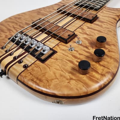 Bob Mick Custom 6-String Quilted Maple Bass 9-Piece Neck Purple Heart Abalone Binding 10.44lbs image 7
