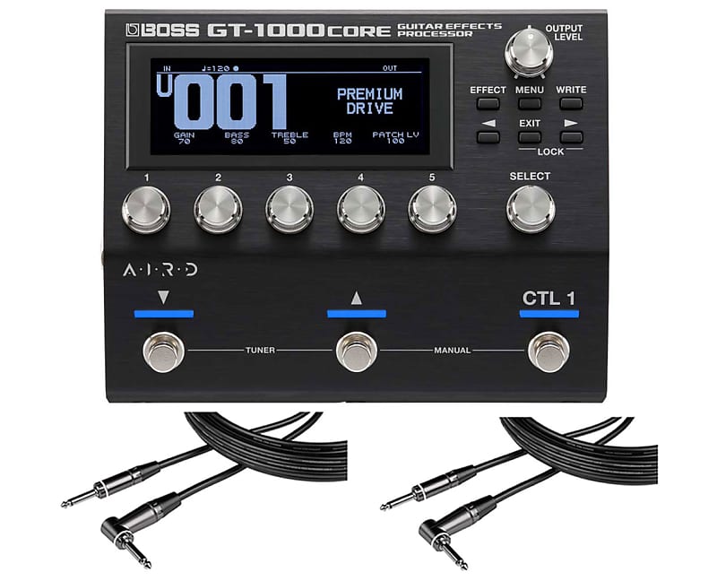 Boss GT-1000CORE Multi Effects Processor + 2x Gator 20' RA Instrument Cable image 1
