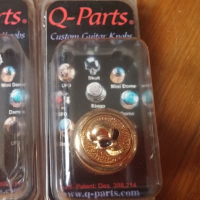 2 Q-Parts USA  Ringo  GOLD Angry Skull Guitar DOME Knobs  NEW OLD STOCK image 1