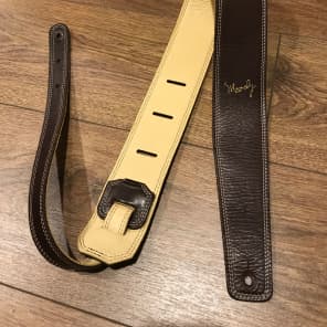 Moody leather 2.5 inch guitar strap standard length Brown/white