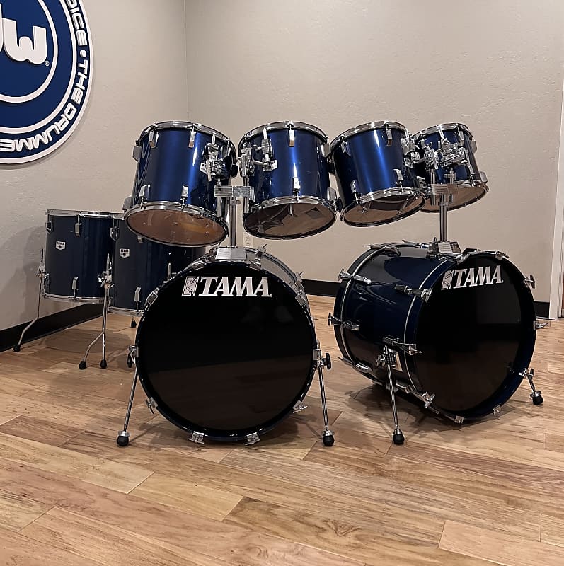 Vintage Tama Rockstar DX 10/12/13/14/16/18/22/22 Drum Kit Set in Midnight  Blue