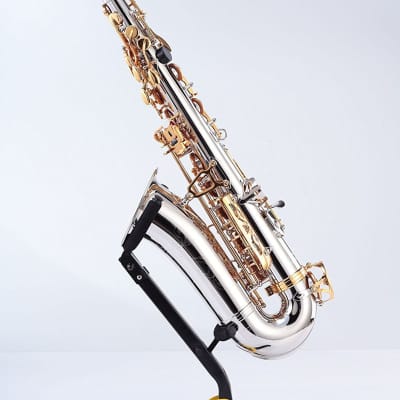 OPUS 351NL Eb ALTO SAXOPHONE, NICKEL PLATED BODY, DARK GOLD LACQUER KEYS, HIGH #F KEY,  LEATHER PADS, ABS CASE image 7