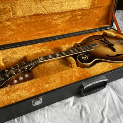 Vintage F Style Mandolin. JAPAN 1970's. ‘Bradley’ brand. K&K Pickup installed with hard case. Book matched flame maple with DOUBLE SNAKE EYES. image 17