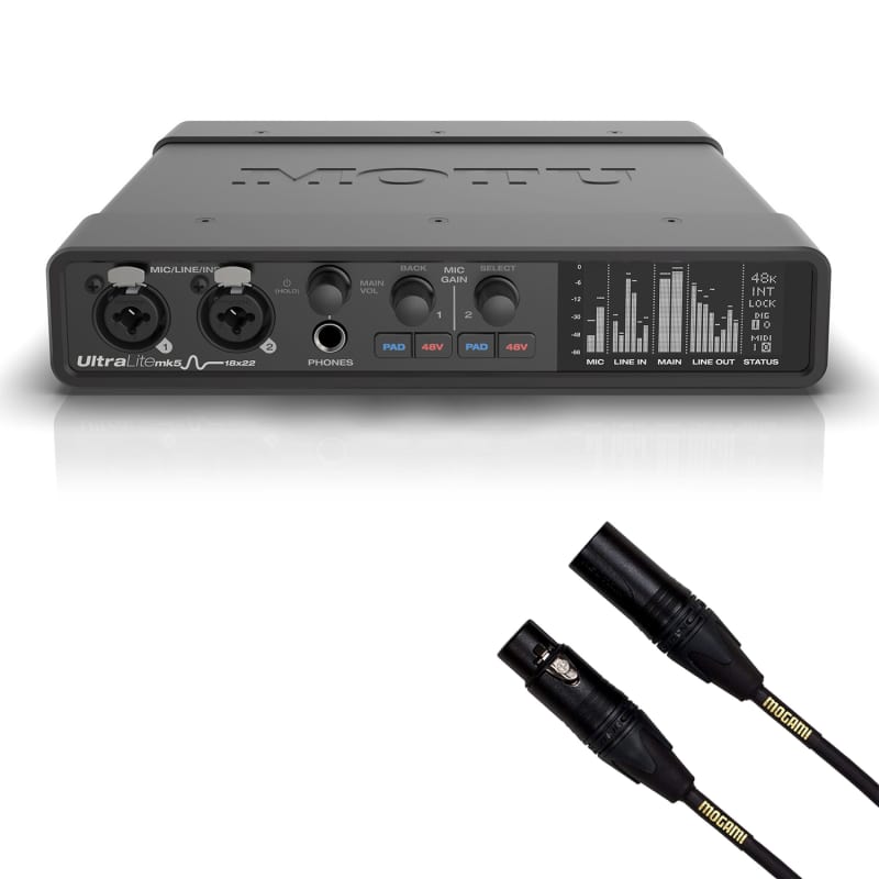 MOTU UltraLite-Mk5 18x22 USB-C Audio Interface, 2 Mic Preamps w/ Mogami  Gold Cable