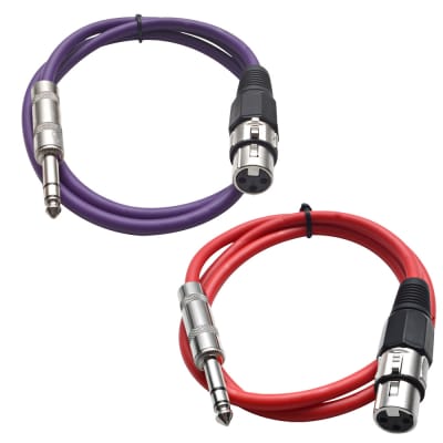 2 Pack of 1/4 Inch to XLR Female Patch Cables 3 Foot Extension Cords Jumper - Red and Purple image 1