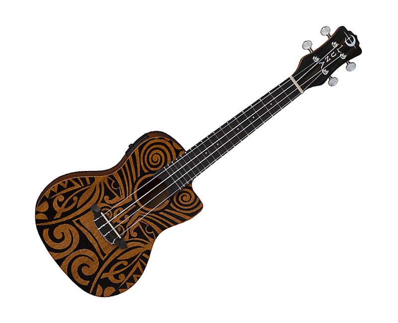 Luna Uke Tribal Mahogany Concert Cutaway Ukulele w/Preamp - | Reverb