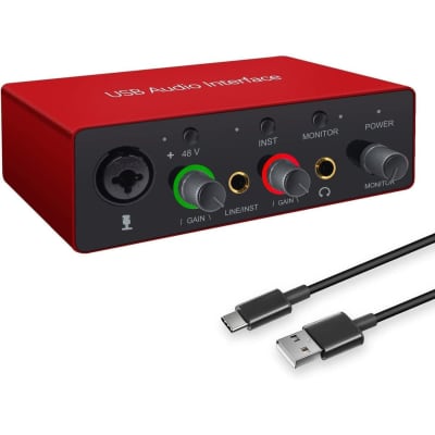 USB Audio Interface with Mic Preamplifier XLR Audio Interface 48V 2 Channel for Streaming Support Instrument Guitar or Bass Smartphone Tablet Computer and Other Equipment Recording image 1