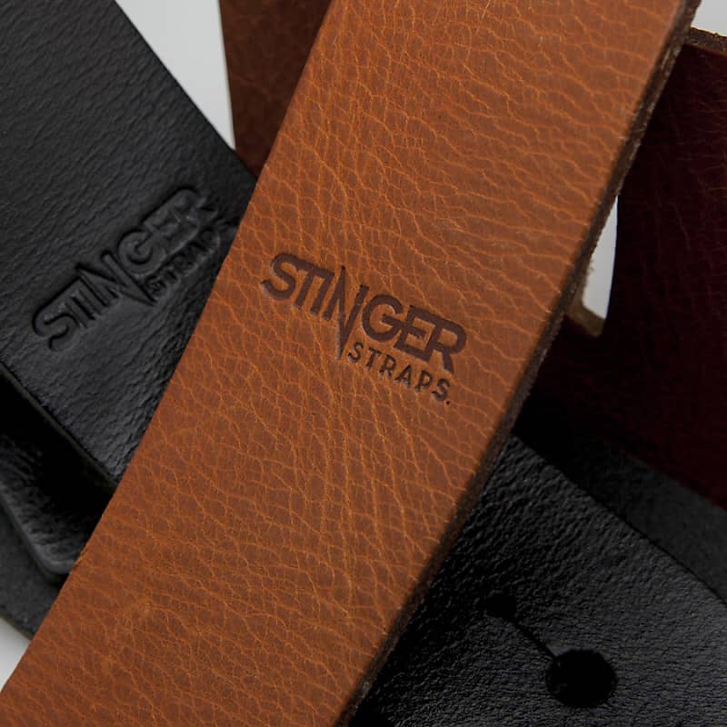 Black/Red Leather Guitar Strap  Handcrafted in Montreal, Canada - Stinger  Straps