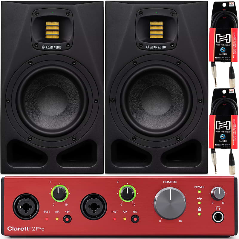 Adam A7V 7-Inch Studio Monitor Speaker Pair w/ Focusrite Clarett+