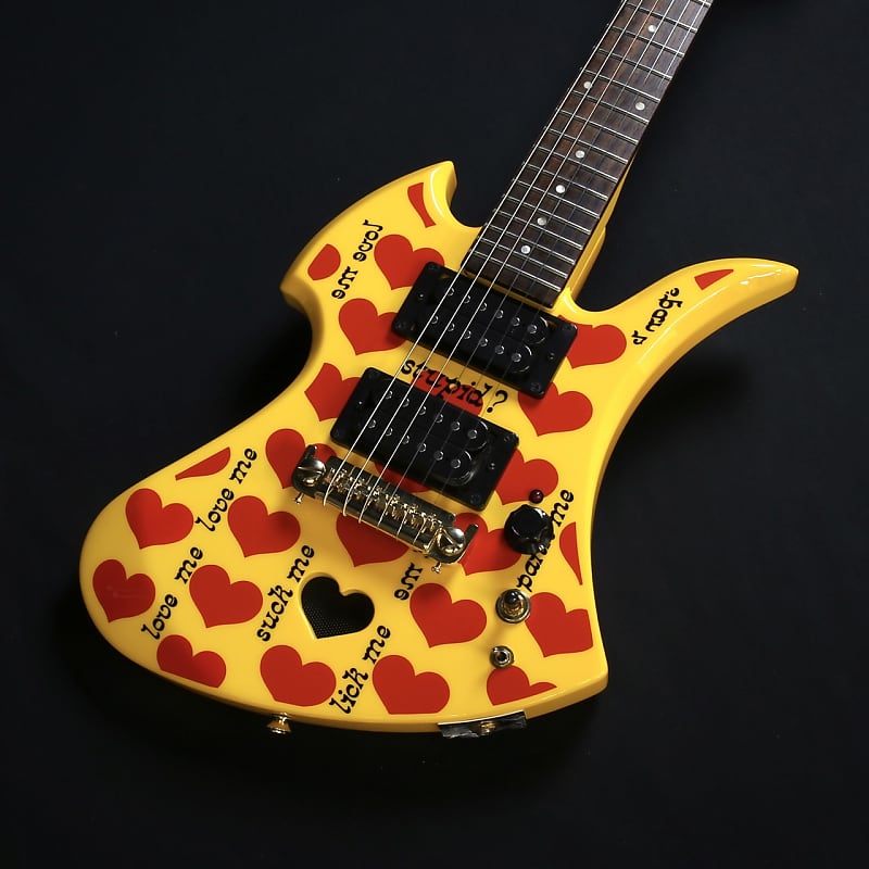 Burny Yellow Heart Jr. YH-JR Mini Guitar (Hide X Japan Signature