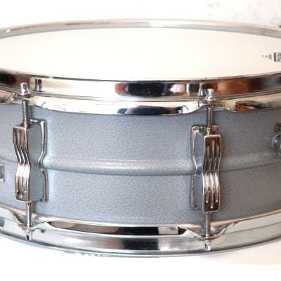 Ludwig L-404 Acrolite 5x14" 8-Lug Aluminum Snare Drum with Rounded Blue/Olive Badge 1983 - 1984 - Gray image 2