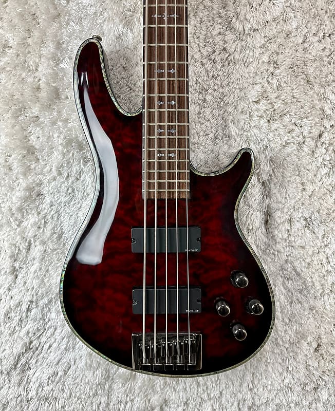 Used Schecter Diamond Series Hellraiser-5 See-Thru Black Cherry Bass