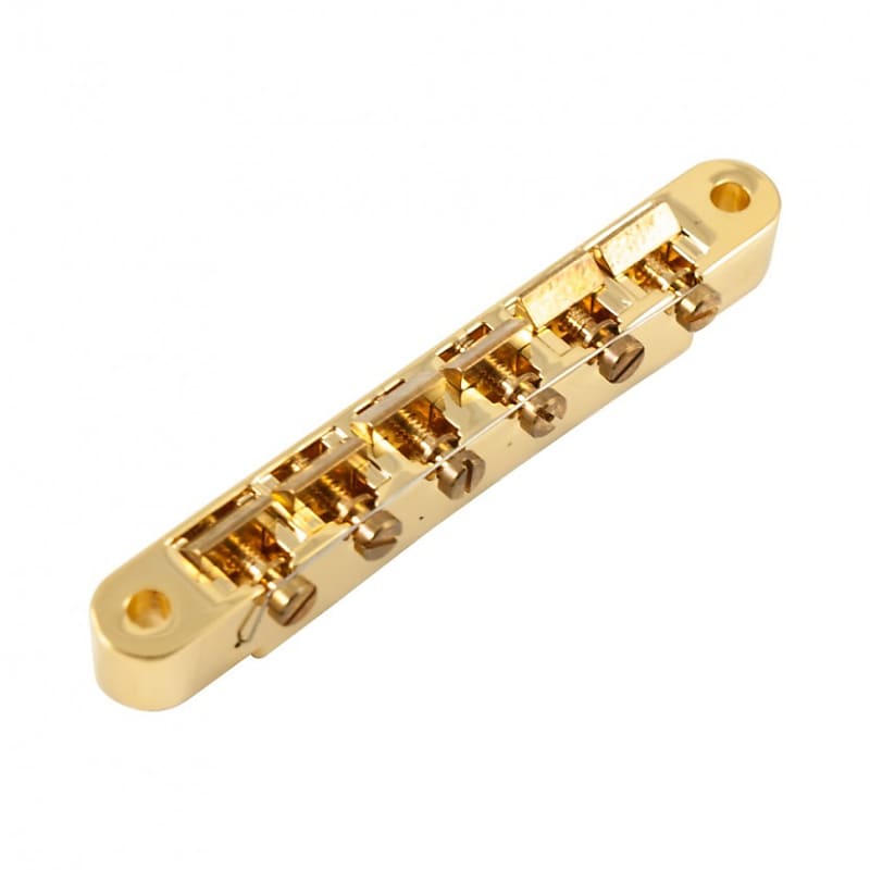 Kluson USA Replacement Wired ABR-1 Tune-O-Matic Bridge w/ Unplated Brass Saddles Gold image 1