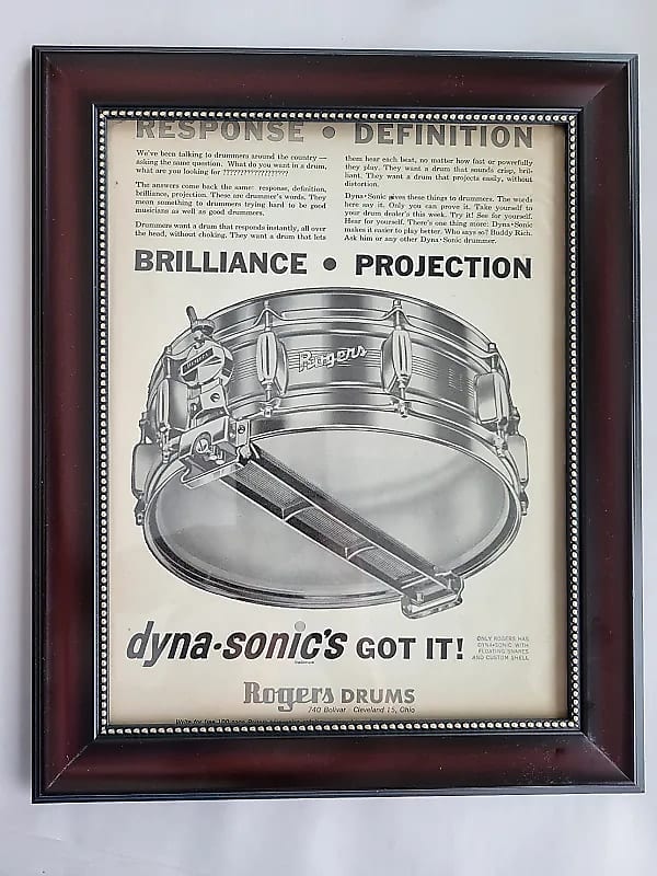 1962 Rogers Drums promotional Ad Framed Dyna Sonic Snare Original image 1