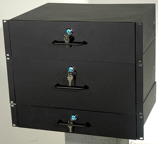 Studio Rack Drawer. 3U BAR HANDLE pull out. Grundorf 3-space.  Lock and Key. 1.5mm steel.  			