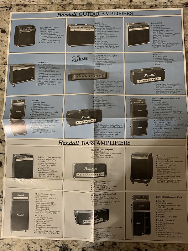 Randall Poster Catalog 80’s RG 80 100 ES 12 125 RB125 RBA500 Reverb