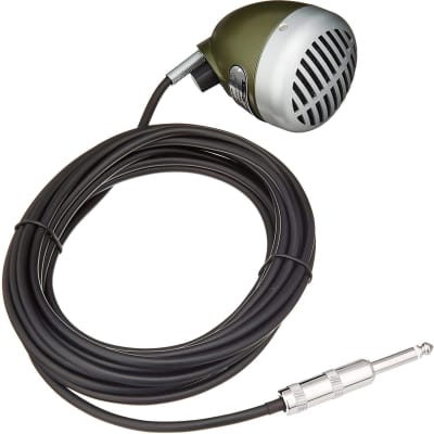 Shure 520DX "Green Bullet" Dynamic Microphone for Blues Harmonica Players, Omnidirectional Pick-up Pattern, Volume Control Knob, Attached Cable with 1/4-inch Plug, Rugged Green/Chrome Die-cast Casing