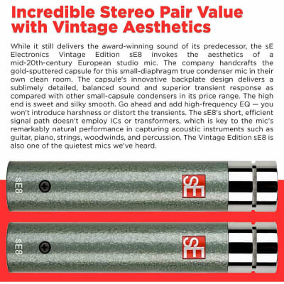 sE Electronics SE8-PAIR-VINT-ED Matched Pair of SE8 Small Diaphragm Condenser Microphones Vintage ED image 4
