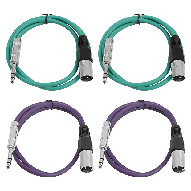 Seismic Audio SATRXL-M2-2GREEN2PURPLE 1/4" TRS Male to XLR Male Patch Cables - 2' (4-Pack) image 1