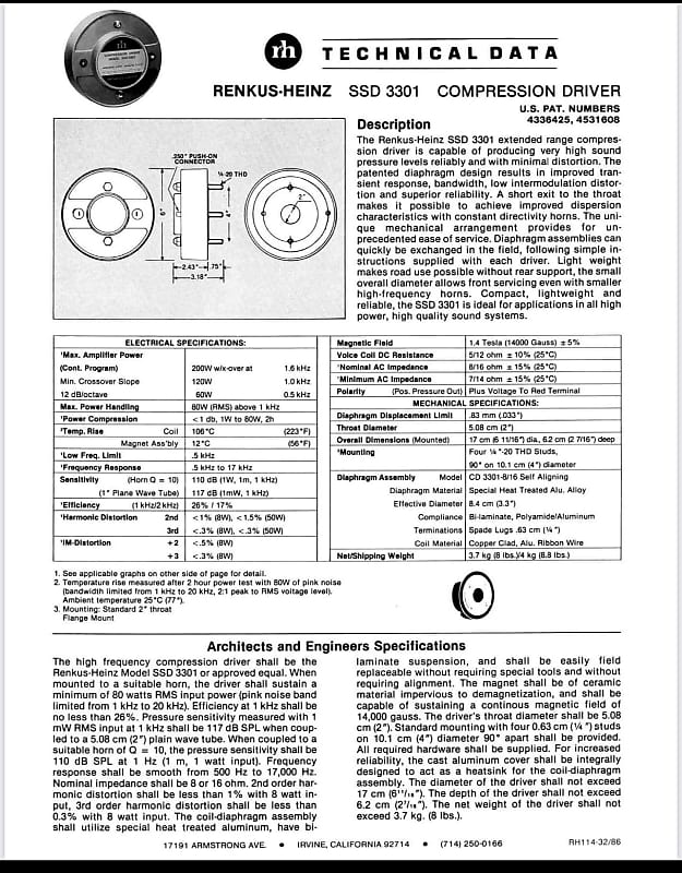 Renkus Heinz SSD 3301 / 2” Compression Driver