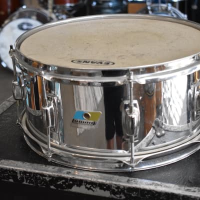 Vintage Ludwig Blue and Olive 1980s Chrome Over Wood 6.5x14 image 1