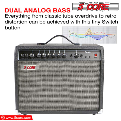 5 Core Electric Guitar Amplifier 40W Solid State Mini Bass Amp w 8” 4-Ohm Speaker EQ Controls Drive Delay ¼” Microphone Input Aux in & Headphone Jack for Studio & Stage for Studio & Stage- GA 40 BLK image 5