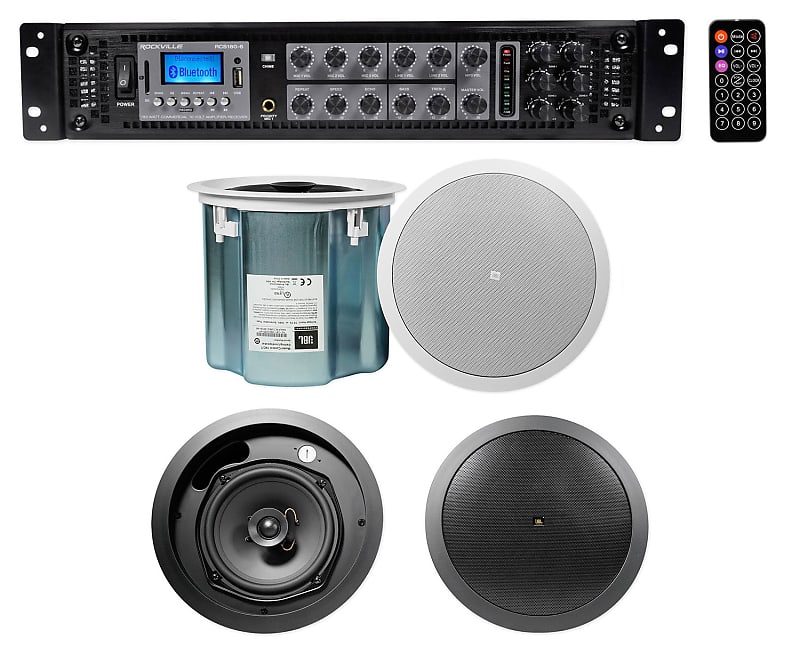 2) JBL 8&quot;+2) 6.5&quot; Commercial White Ceiling Speakers+Amplifier For Restaurant/Bar  			