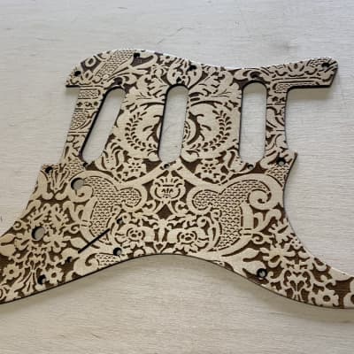 US made 1910s stencil laser engraved and satin lacquered wood pickguard for Stratocaster image 1