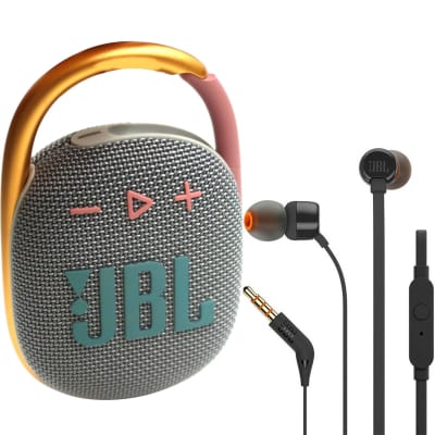 JBL Clip 4 Portable Bluetooth Speaker (Gray) + JBL T110 in Ear Headphones Black image 1