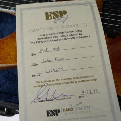 ESP USA M-I NTB TOM - Solar Flare 6-String Electric Guitar w/ Tolex Case (2023) image 12