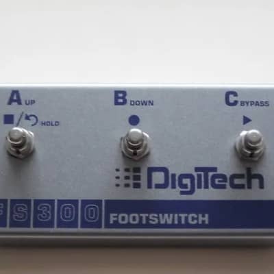 lightly used (mostly areas are A+ or near A+ except bottom side) DigiTech FS300 Footswitch  (Silver Casing with Blue Graphic) NO box / NO paperwork (NOTE: you need a TRS STEREO Cable - NOT included -  for this footswitch to work) image 2