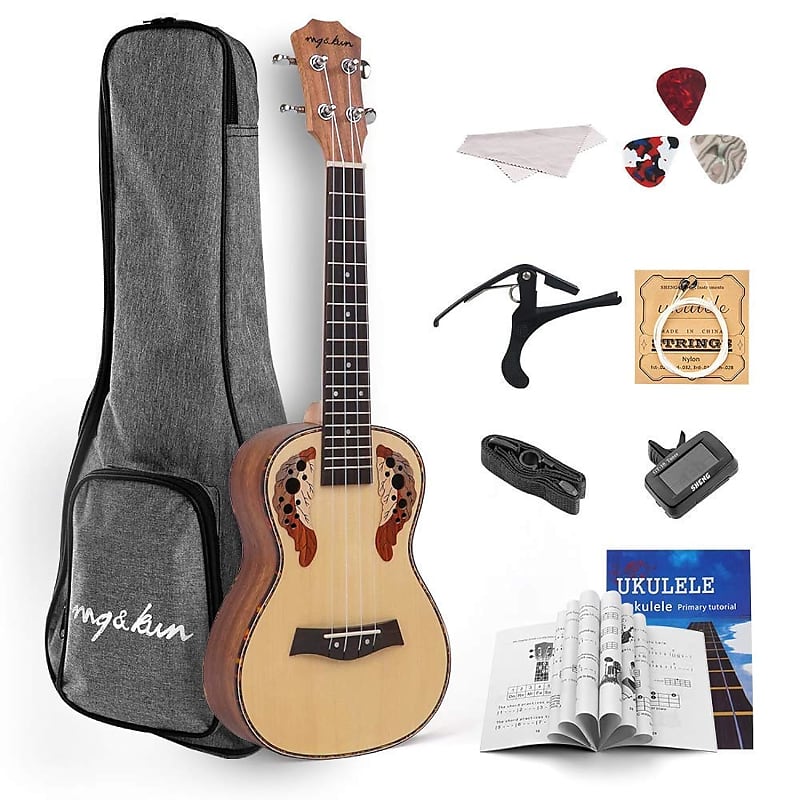 Concert Ukulele, 23 Inch Spruce And Mahogany Ukulele Bundle, Small