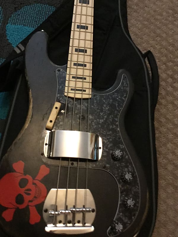 New Panick  Custom shop Road worn  black stain finish Skull and Bones custom precision bass guitar image 1