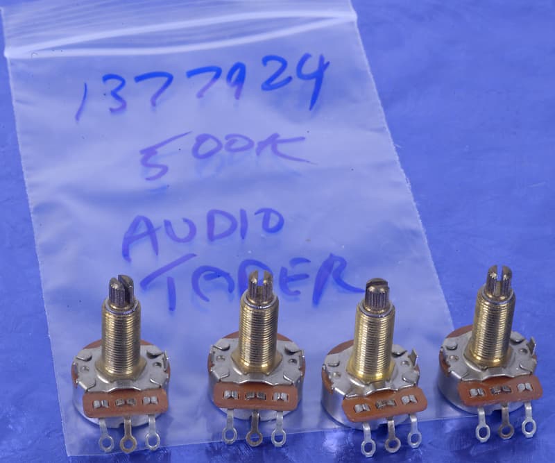 Four CTS '79 Vintage 500K Audio Taper Long Shaft Guitar Pots Reverb