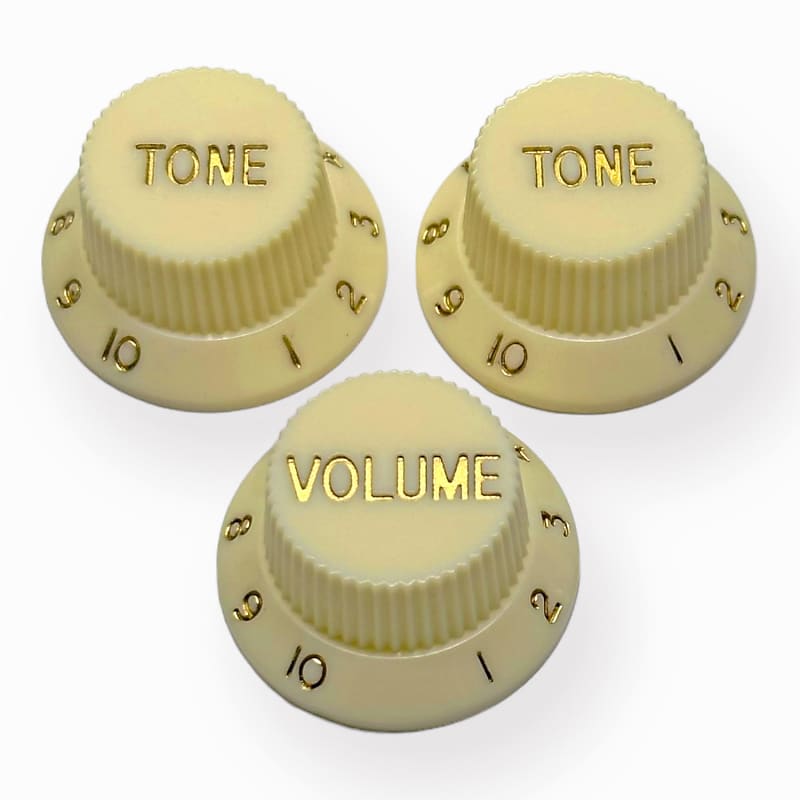 AxLabs Strat-Style Knob Kit (3) - Aged w/ Gold Font | Reverb UK