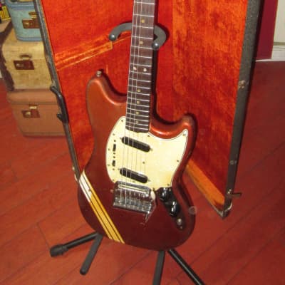 1969 Fender Mustang Competition Red w/ Matching Headstock & Original Hardshell Case image 2