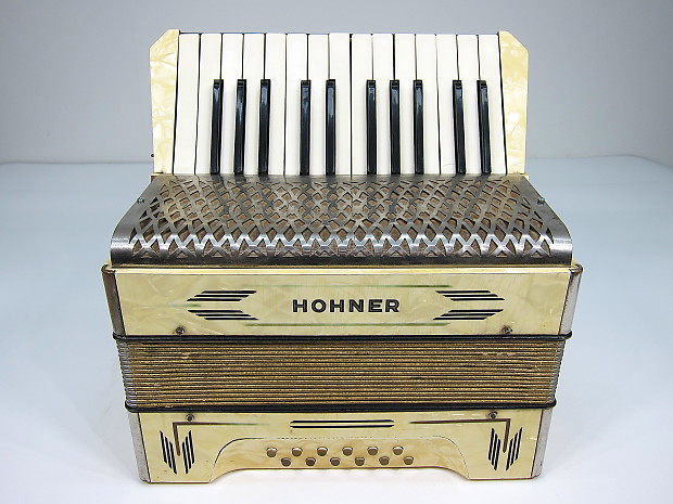 Cute 1940s Hohner Accordion Small 25 Key 12 Button Working Condition Small with Original Fiber Case