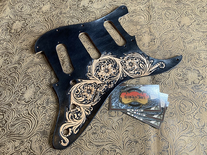 Custom Tooled Leather Oak Leaf Pickguard fits Fender | Reverb